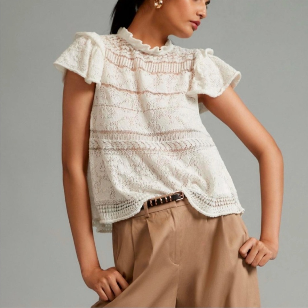 Anthropologie Flutter Sleeve Knit Top